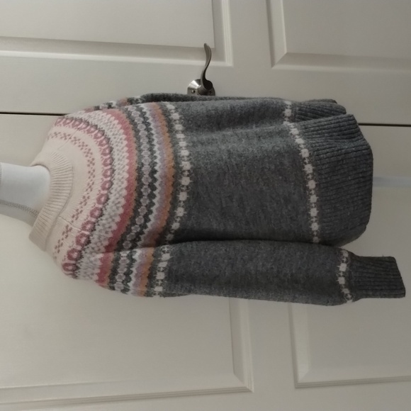 Cupcake Clothing Ltd sweater large riddari pattern gray ivory pink mock collar - Picture 3 of 9